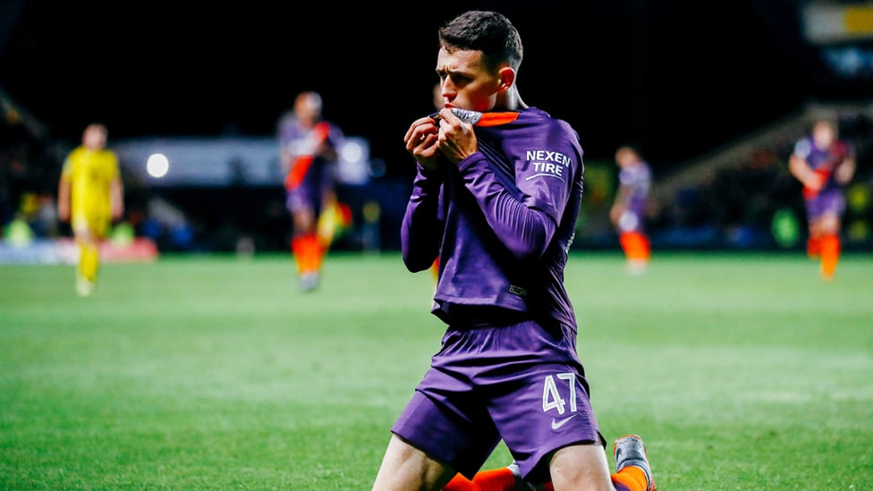 HOME IS WHERE THE HEART IS : Phil Foden shows what it means after scoring his first senior goal for the Blues