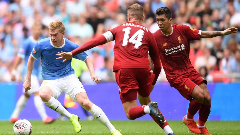 DANGER MAN : Kevin De Bruyne asked serious questions of Liverpool's defence at Wembley.