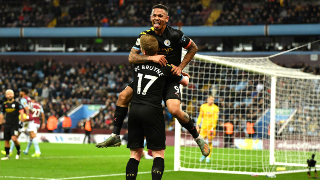 GIFT OF THE GAB : Gabriel Jesus celebrates City's fabulous fourth goal with assist king Kevin De Bruyne
