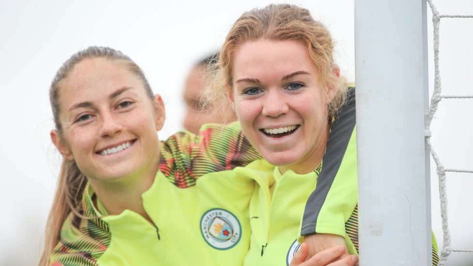 TEAM SPIRIT : Janine Beckie and Aoife Mannion flash a smile in training.