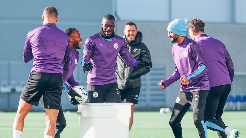 FUN IN THE SUN : Raheem Sterling, Benjamin Mendy and Riyad Mahrez were full of Monday motivation!