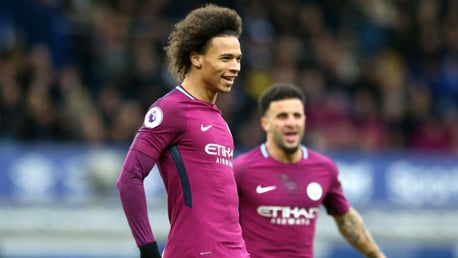 GOLDEN SMILE: Leroy Sane celebrates after his stunning strike for City at Everton last season