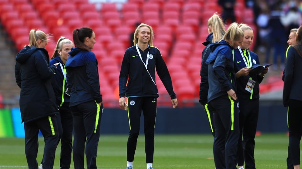 Nick Cushing's side inspect the pitch ahead of FA Women's Cup final