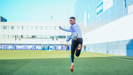 SOMEWHERE OVER THE RAINBOW: Phil Foden shows off his skills