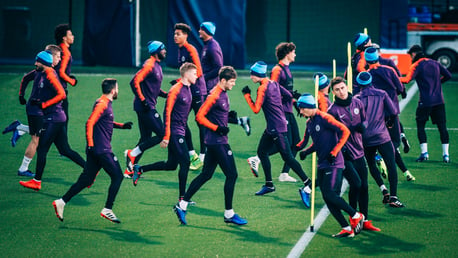 PURPLE REIGN: The City squad are put through their paces ahead of Wednesday's clash with Hoffenheim