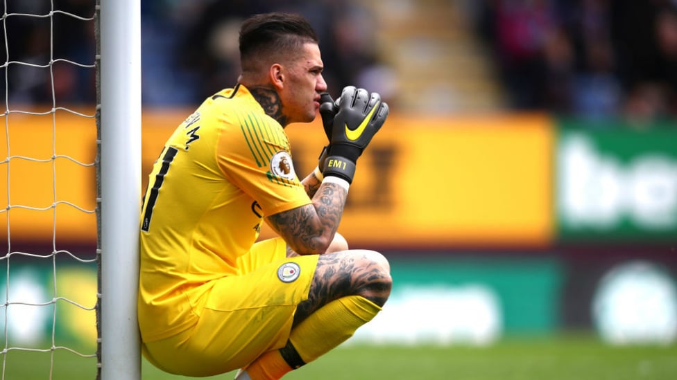 TENSE : Ederson watches on as the clock ticks down.