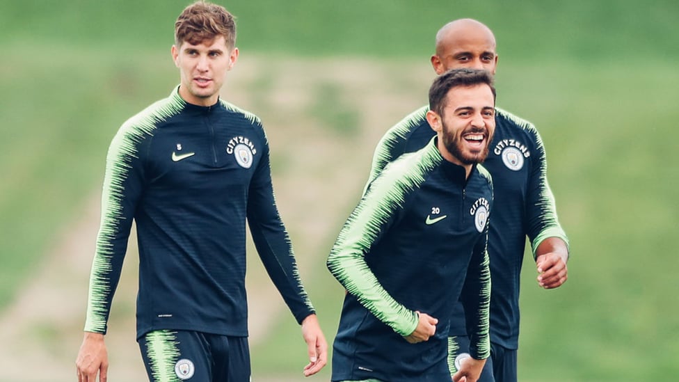 TEAM MATES : John Stones, Bernardo and our skipper out on the training pitches.