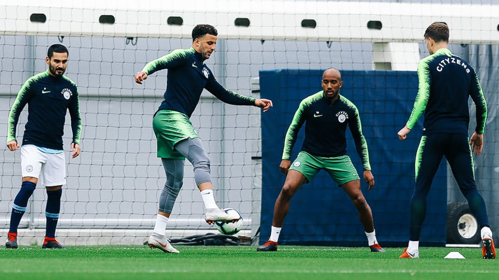 JUMP TO IT : Kyle Walker gets a piece of the training action!