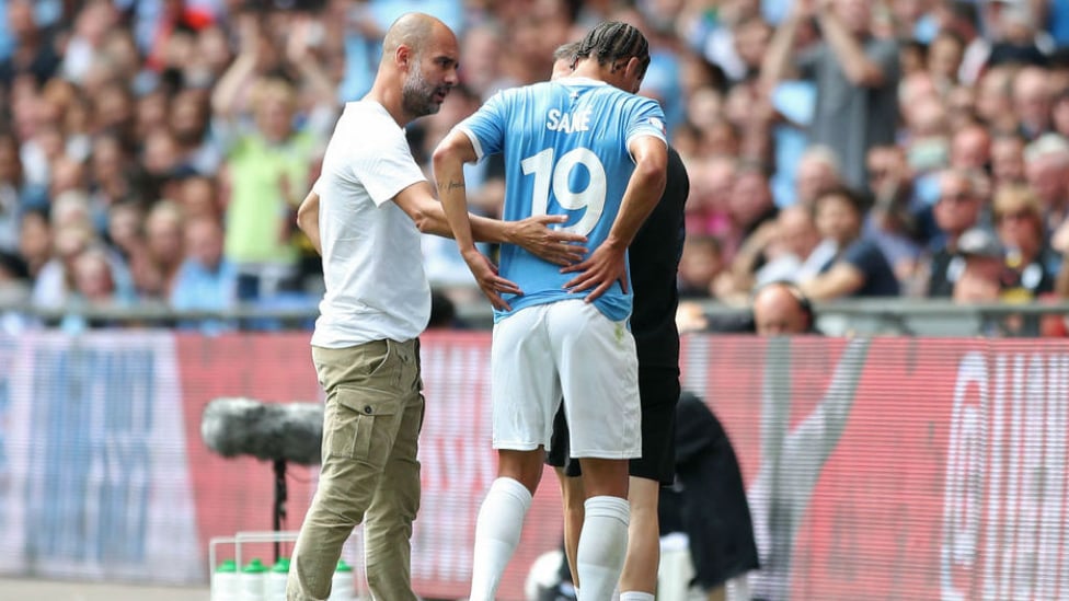 SETBACK: Pep Guardiola expresses concern after Leroy's serious knee injury in the 2019 Community Shield