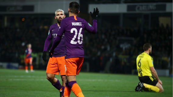 DYNAMIC DUO: Sergio Aguero acknowledges Riyad Mahrez' contribution to the opening goal