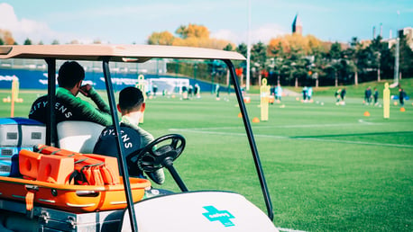 YOUNG GUNS: Brahim Diaz and Phil Foden look on as the squad train.