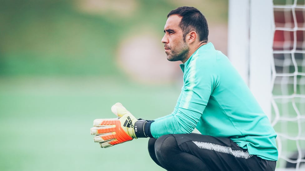 KEEPER : Claudio Bravo remains focused in training.