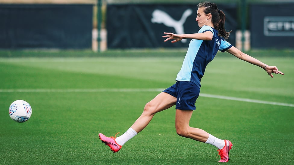 STRIKE : Player-coach, Jill Scott, takes aim.