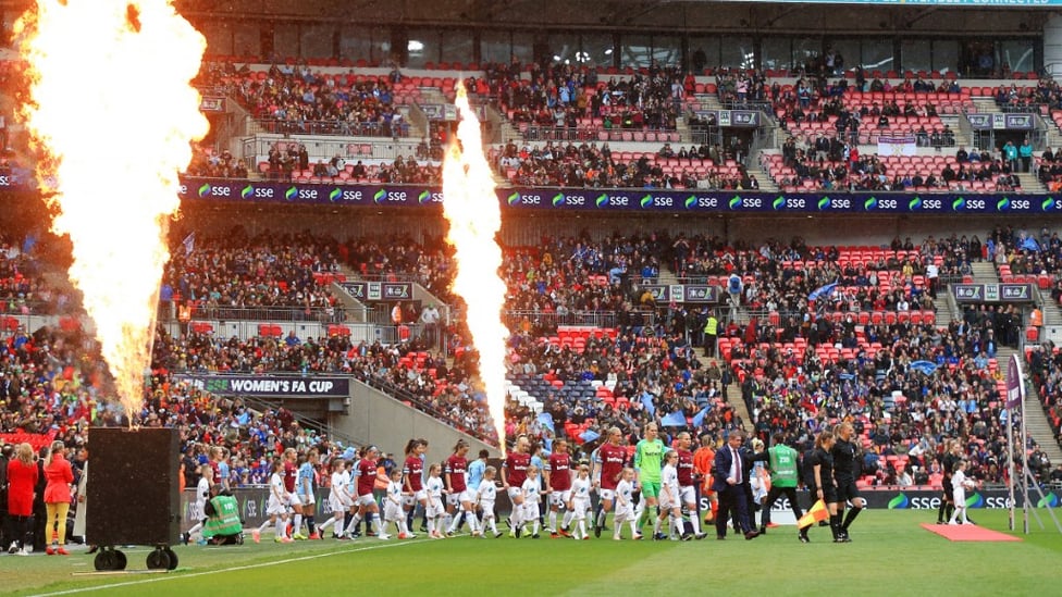 City players walk out to a record FA Women's Cup crowd at Wembley Stadium