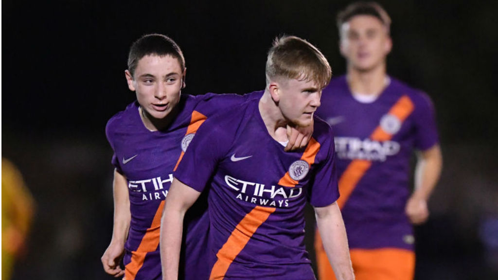 CUP CRACKER: Tommy Doyle and Joe Hodge celebrate after the midfielder's free-kick