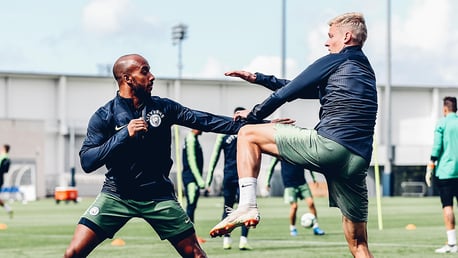 BRUCE LEE TRAINING ACADEMY: Fabian Delph and Oleks Zinchenko have a martial arts session