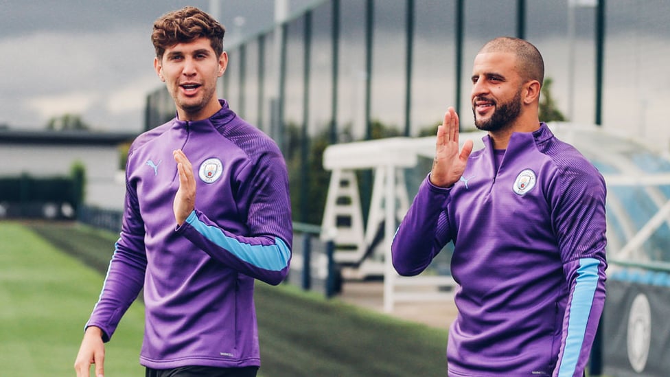 BLUES BORTHERS : John Stones and Kyle Walker prepare for Tuesday's session