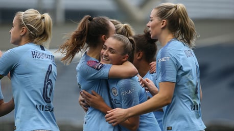 DELIGHT: Georgia Stanway nets her second of the match.