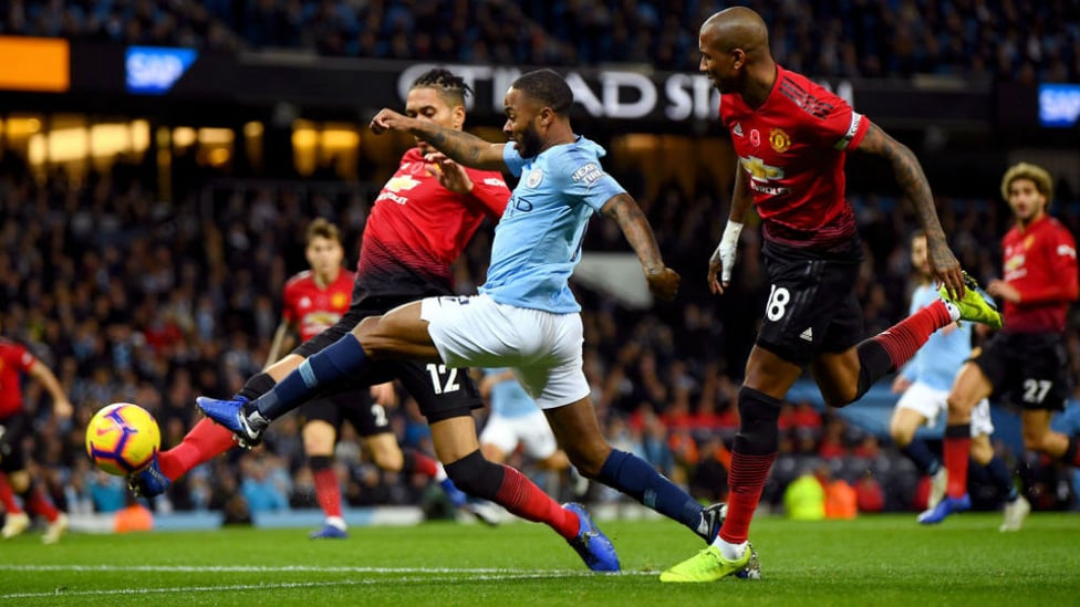 RAZZLE DAZZLE : Raheem Sterling causes panic in the United back-line
