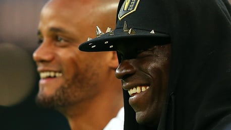 ALL SMILES: Mario Balotelli shares a few laughs with his old captain