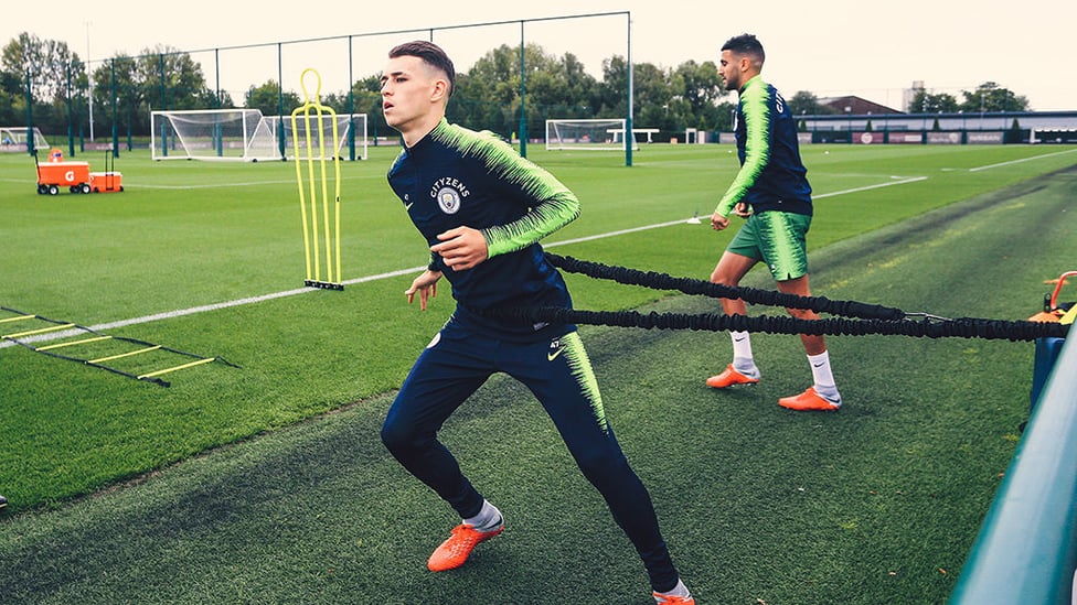 AT FULL STRETCH : Phil Foden is put through his paces