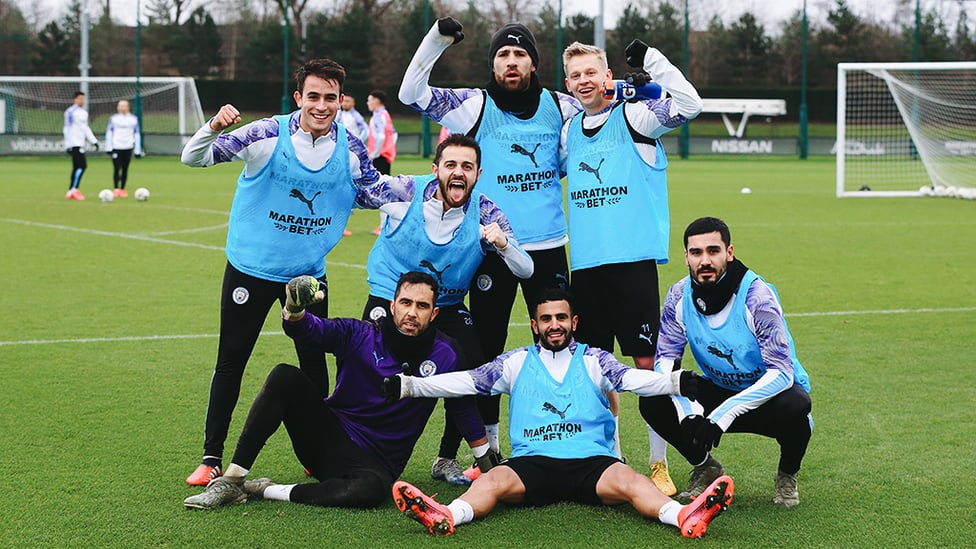 SEVEN UP : It was all smiles from Bernardo, Riyad and Co after their group emerged the victors in a squad training competiton