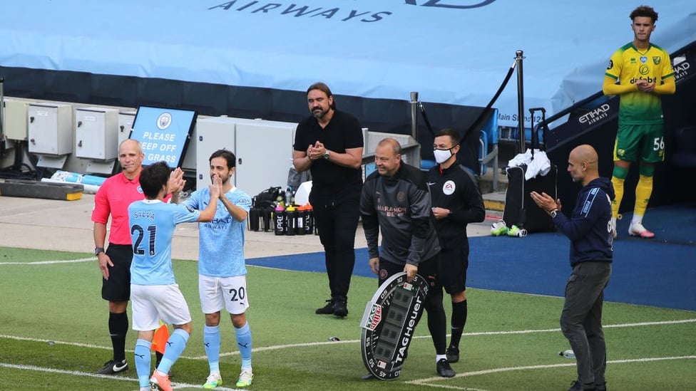 OVER AND OUT : Silva makes his way off the pitch late on in his final ever City league match.