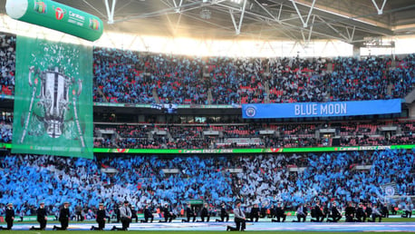 WEMBLEY: A sea of sky blue under the famous Wembley arch.