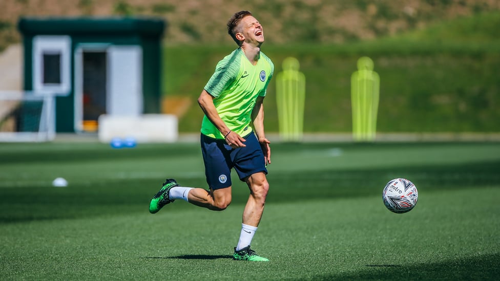 LAUGHING LEFT-BACK : Oleks Zinchenko, typically in fine spirits