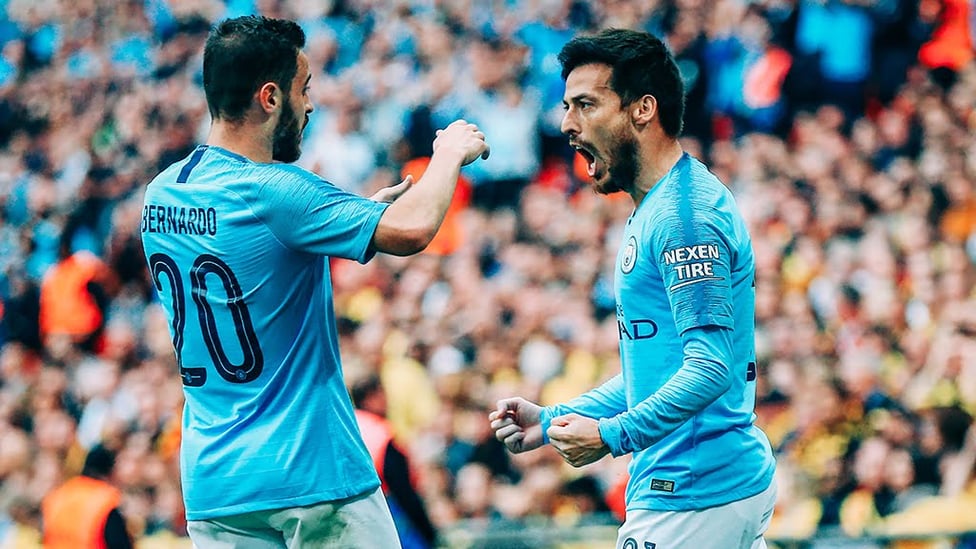SILVA LININGS : Our two midfield maestros celebrate the opener