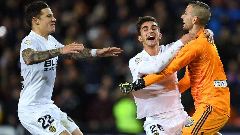 CUP JOY : Celebrating Valencia's 2019 Copa Del Rey quarter-final win over Getafe. Los Che went on to win the final. 