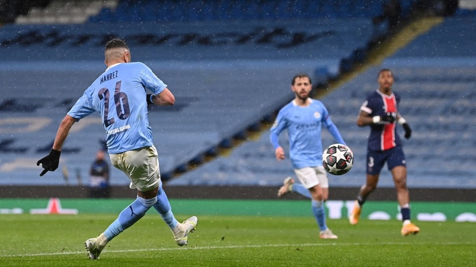 BREATHING SPACE: Riyad Mahrez smashes home his and City’s second of the night