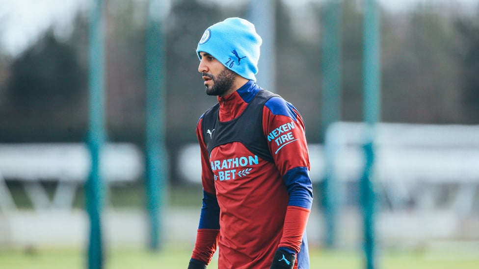 HAT TRICK: Riyad Mahrez was suitably kitted out to deflect the January chill