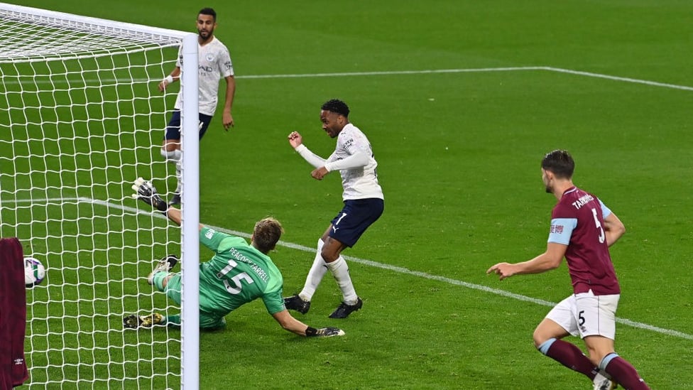 DOUBLE BUBBLE : Raheem Sterling taps in his and City's second goal.