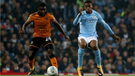 NO ENTRY: Tosin Adarabioyo keeps tabs on a rare Wolves attack