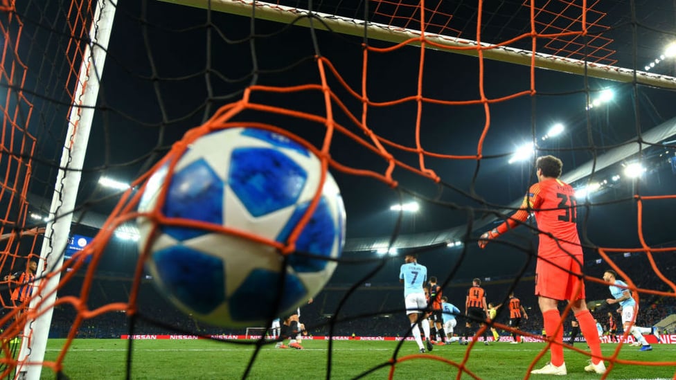 NET GAIN : The ball nestles in the Shakhtar net after Aymeric Laporte's deft header