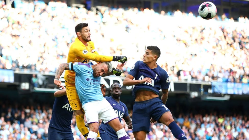 BRAVE : Nicolas Otamendi looks for a winner.