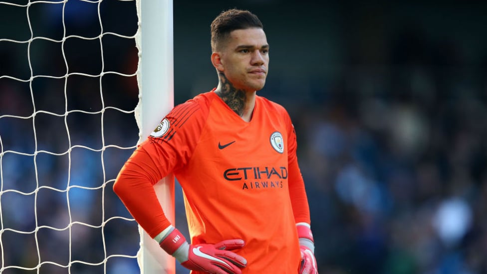 STEADY EDDIE : Ederson watches on as City see the game out