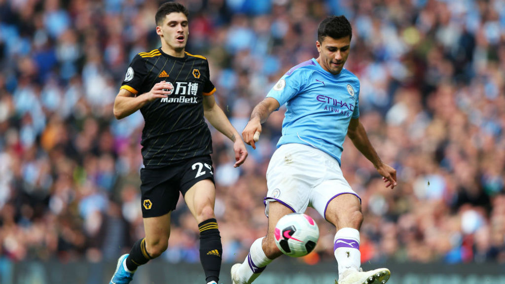 SLICK: Rodrigo calmly passes the ball as City look to find a way through in the second half. 