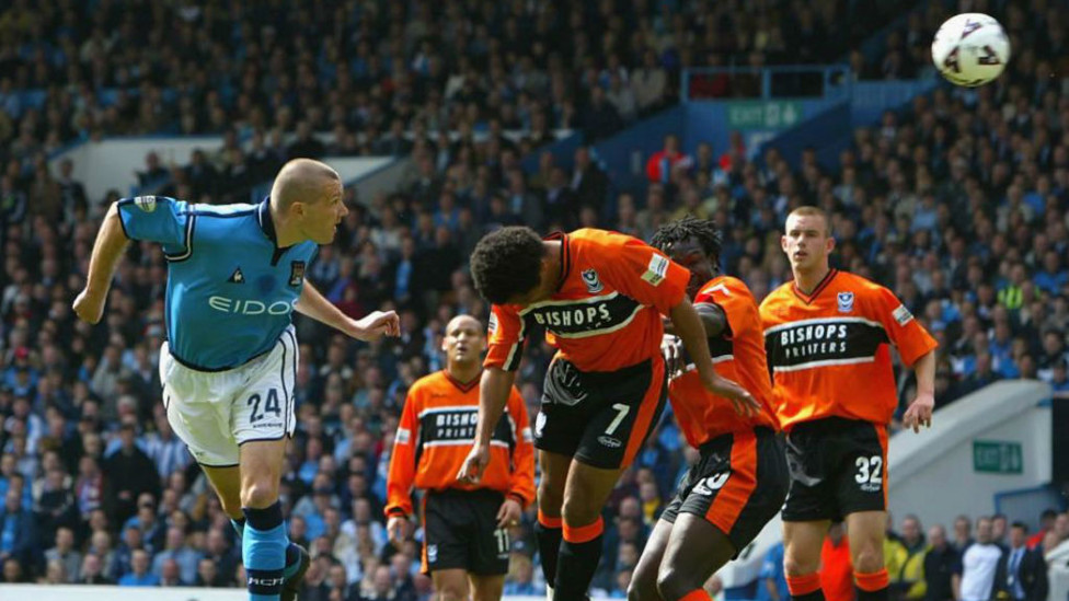 RISE AND SHINE: Steve Howey is on target for City against Portsmouth back in 2002