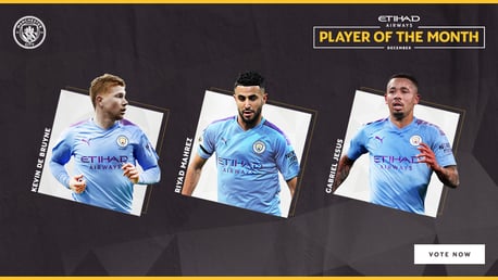 NOMINEES: Kevin De Bruyne, Riyad Mahrez and Gabriel Jesus are up for December's Etihad Player of the Month.