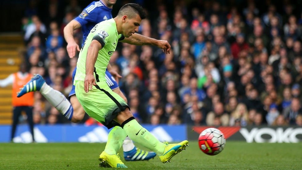 TREBLE CHANCE : Aguero scores his hat-trick against Chelsea in 2016