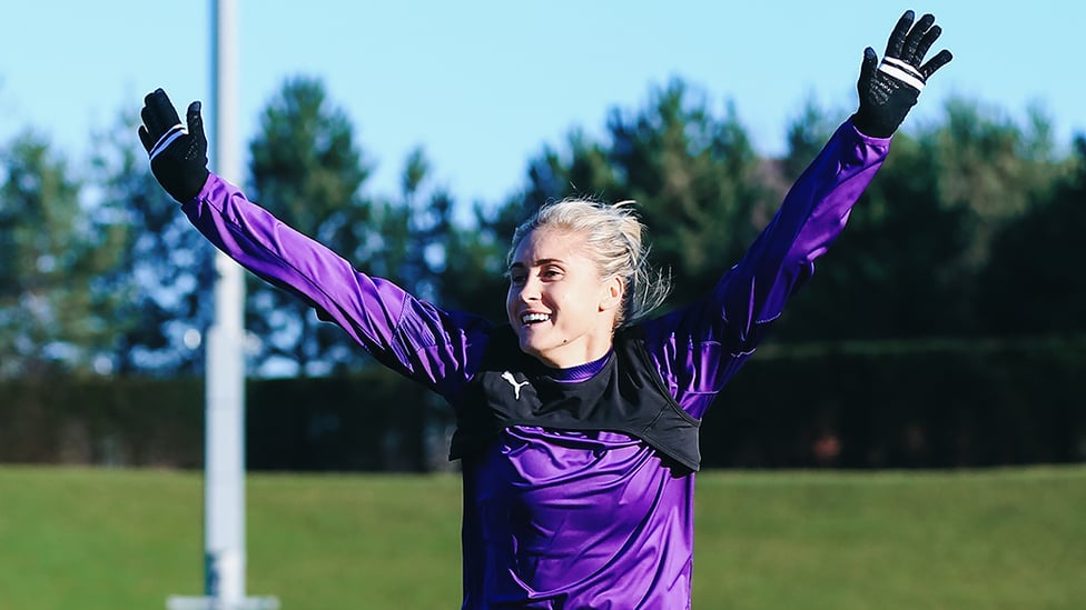 GLOVING LIFE : Captain Steph Houghton in mid-celebration!