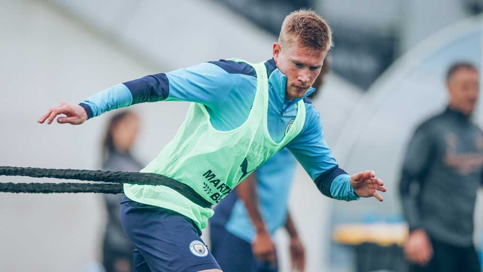 ROPED IN : Kevin De Bruyne does some resistance work.