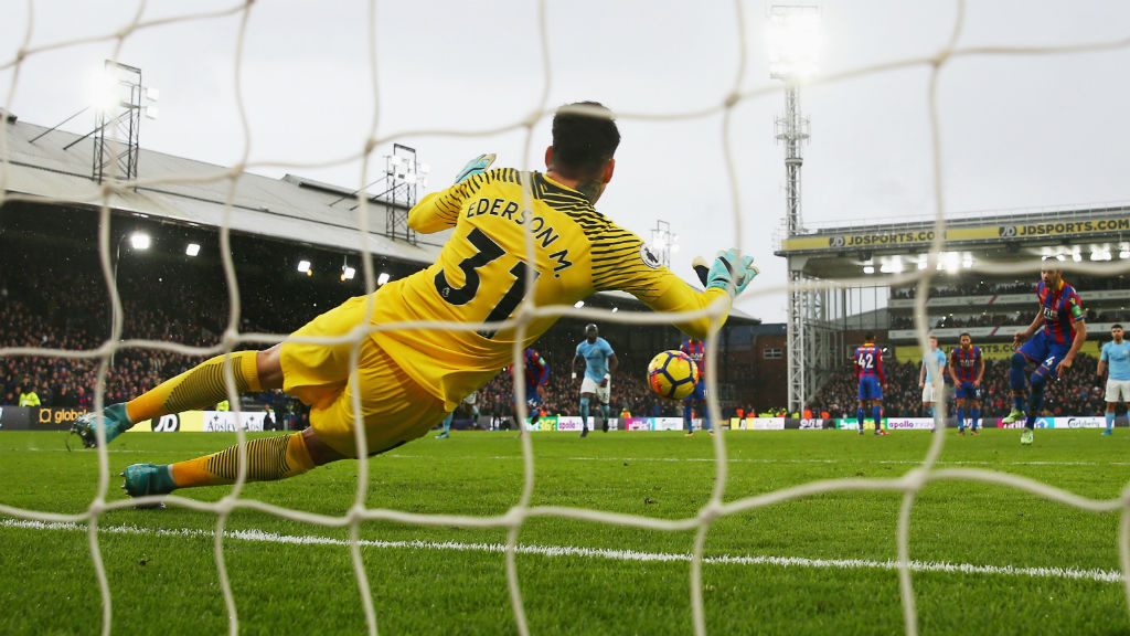 ON THE SPOT : Ederson saves a crucial late penalty at Crystal Palace  in December 2018