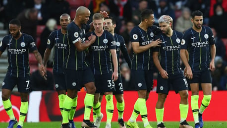 ALL TOGETHER NOW: The Blues celebrate after Sergio's wonderful header