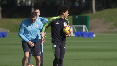IN-SANE: Leroy Sane took out the staff with another outrageous free-kick in training!