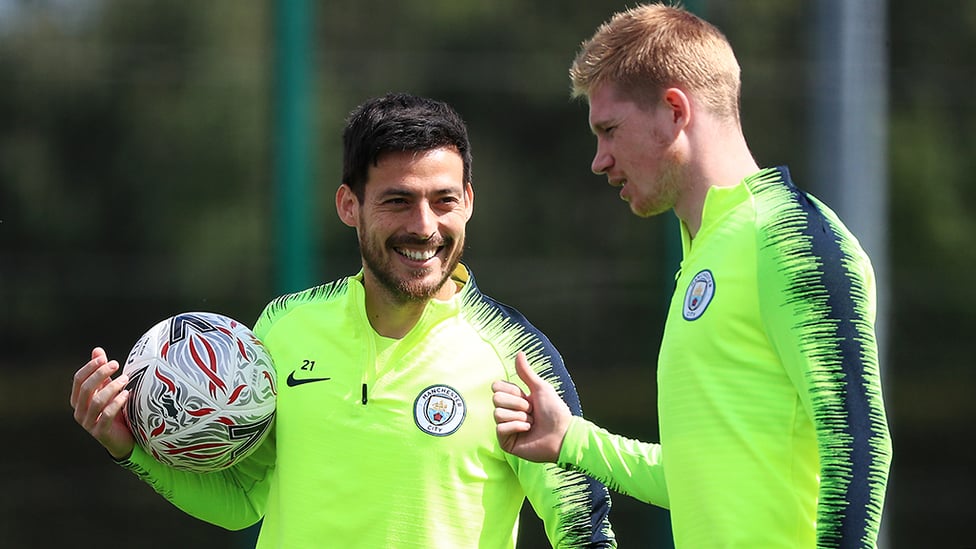 EYES ON THE PRIZE : David Silva and Kevin De Bruyne are focused on this weekend's FA Cup final