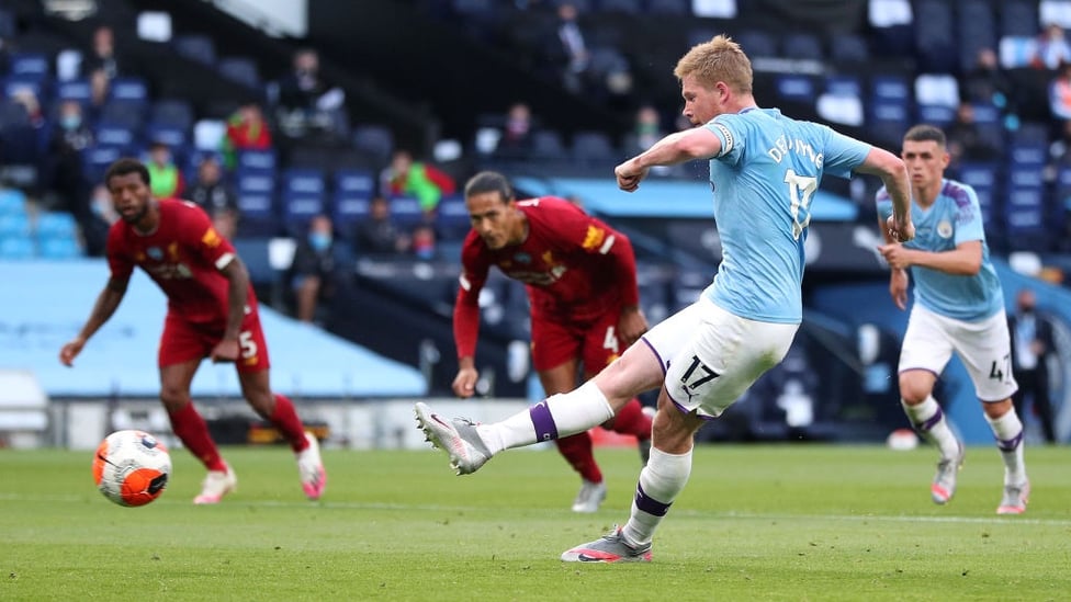 ON THE SPOT : De Bruyne calmly slots in the resulting spot kick to give us the lead in the 25th minute.