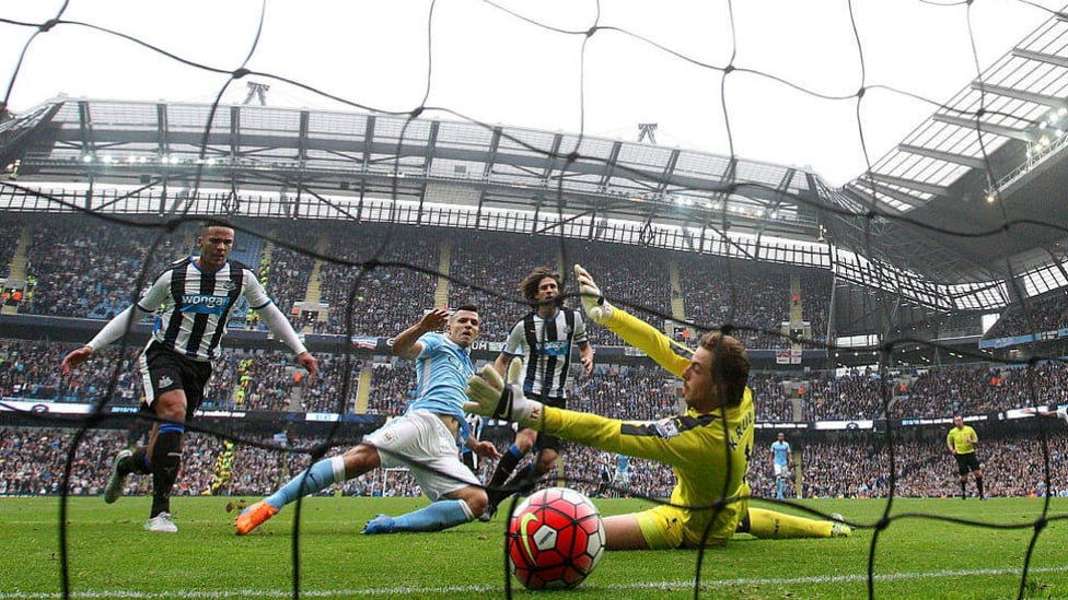 HIGH FIVES : Sergio rounds off a superb individual display by scoring his fifth goal against Newcastle at the Etihad in 2015